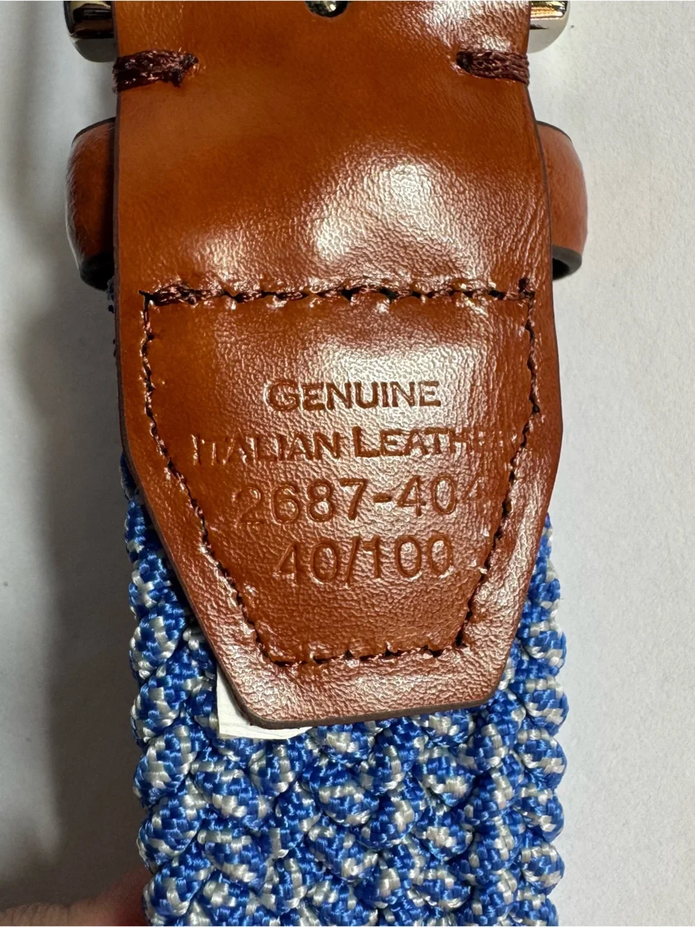 Italian Leather Woven Braided Stretch Belt Blue Brown 40 Casual Golf